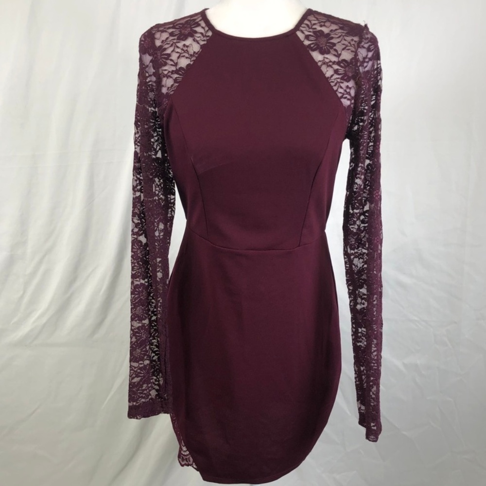 Love Nickie Lew Lace Sleeve Body-Con Purple Dress